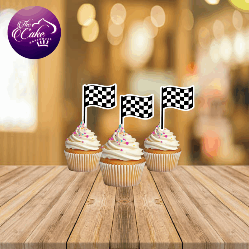 CHECKERED RACING FLAG CUPCAKE TOPPERS